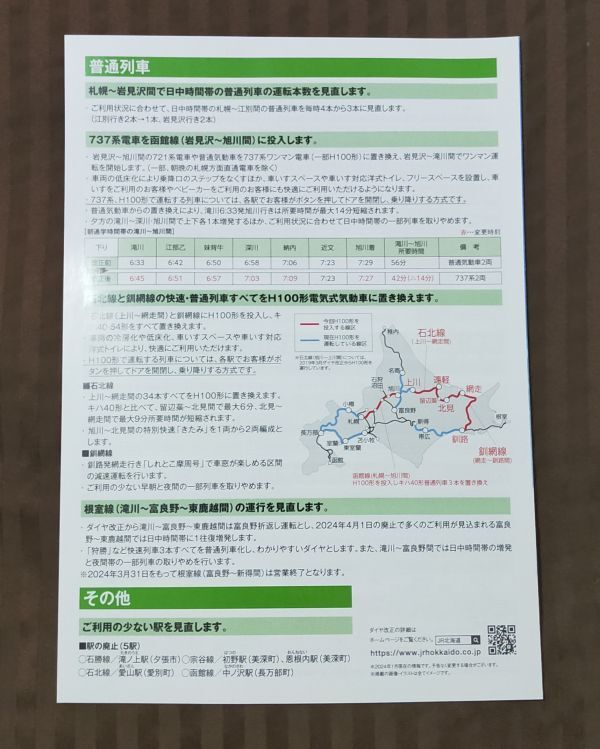 **JR Hokkaido *2024 year 3 month diamond modified regular guide pamphlet 