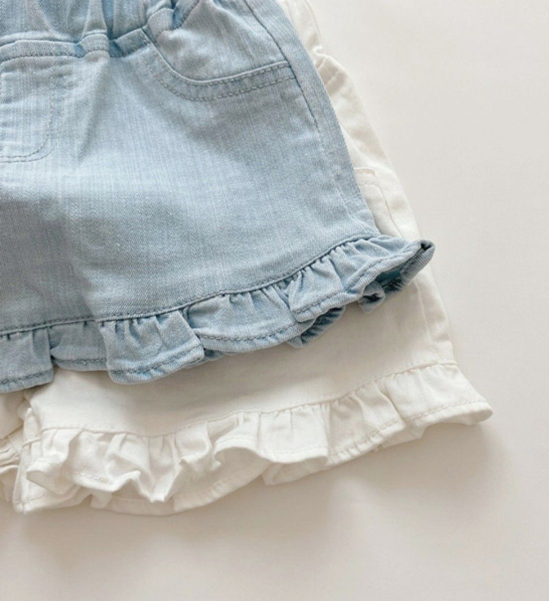 【ブルー：サイズ110】フリル ショートパンツ 短パン キュロット 女の子 子供服 夏