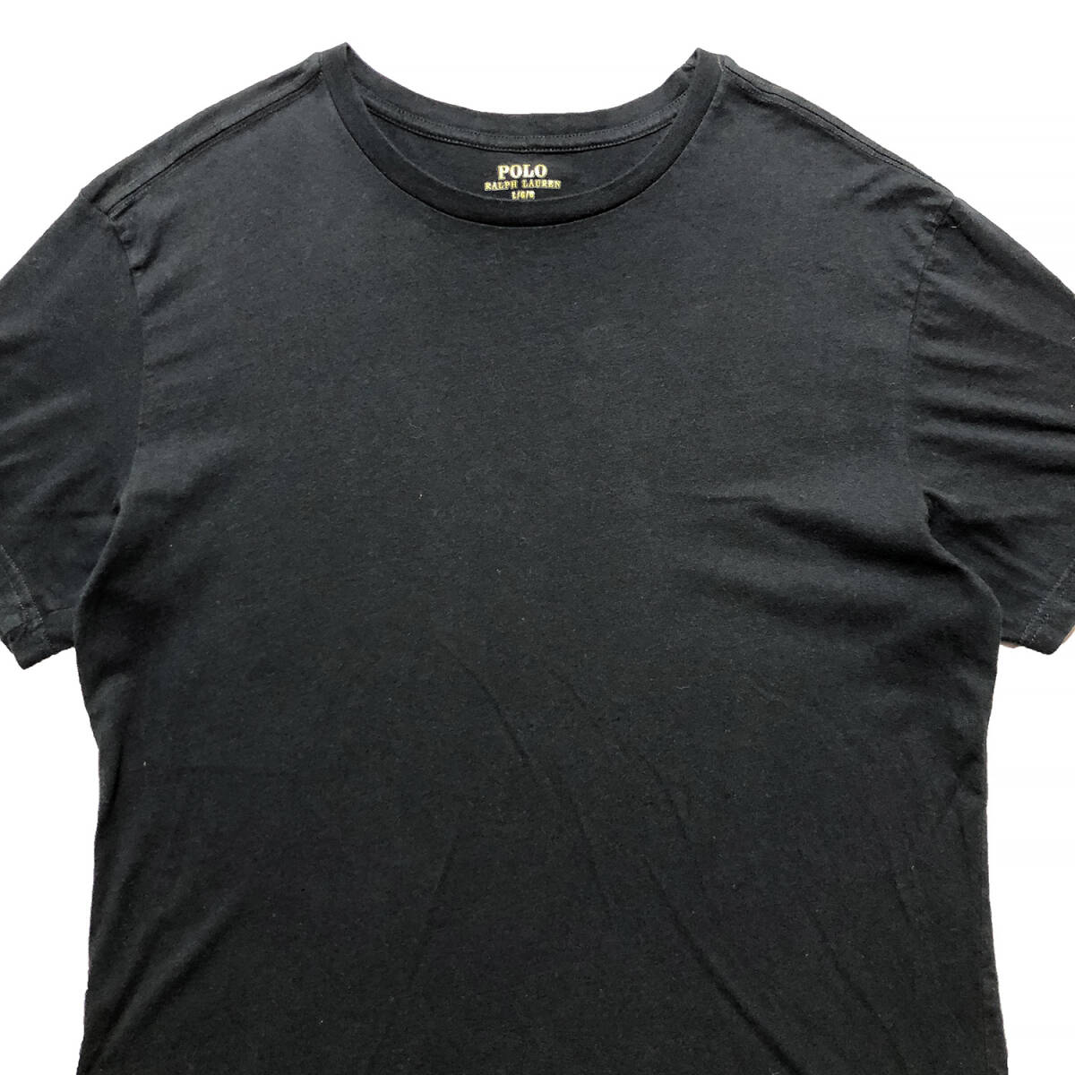 USA 古着 ポロ ラルフローレン 刺繍ロゴ クルーネック Tシャツ 無地 メンズL ブラック POLO RALPH LAUREN 黒色 BA2570