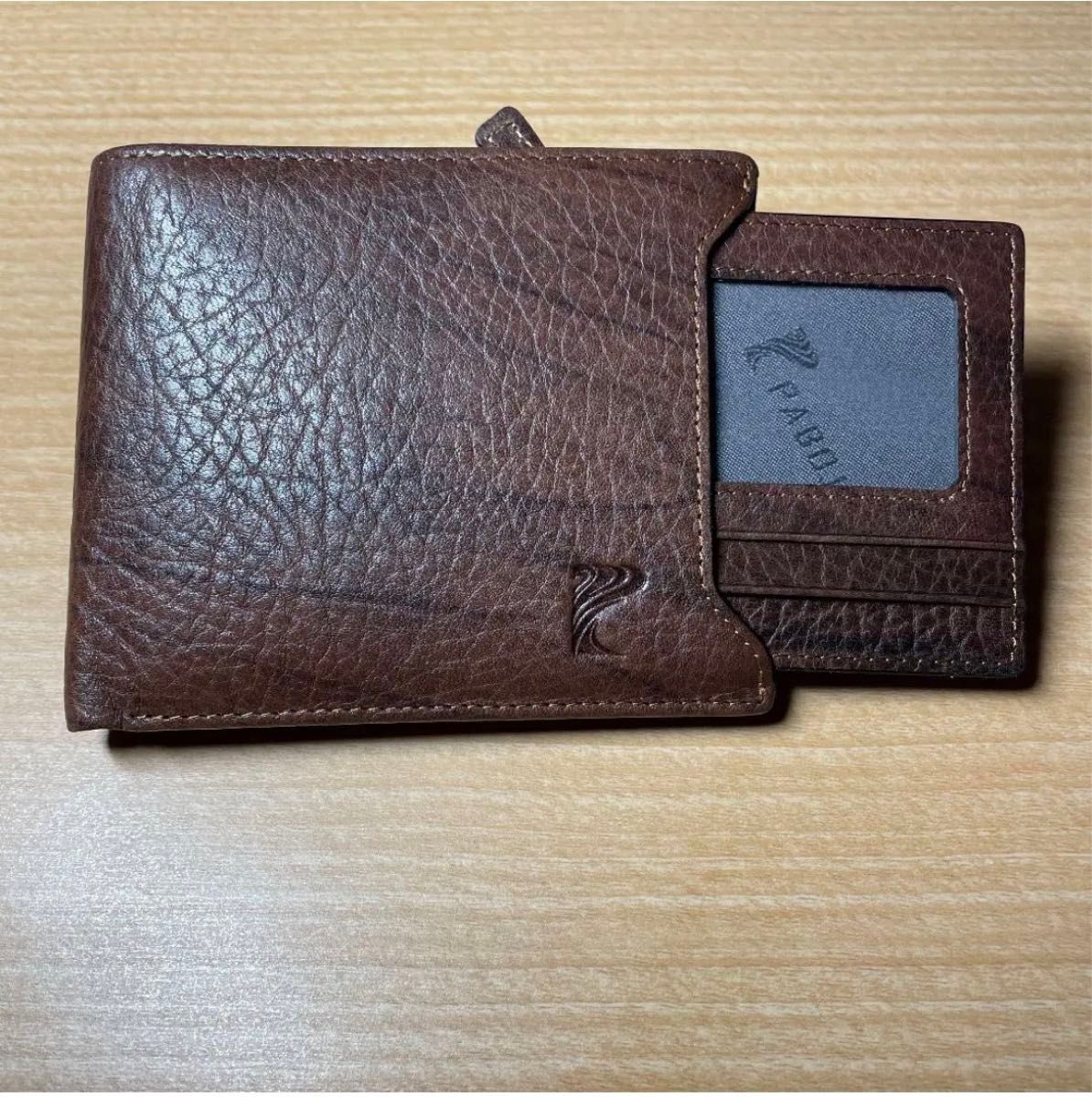 二つ折り財布 定期入れ(パスケース付) 本革　メンズ カード収納 カードケース 二つ折り財布 コンパクト