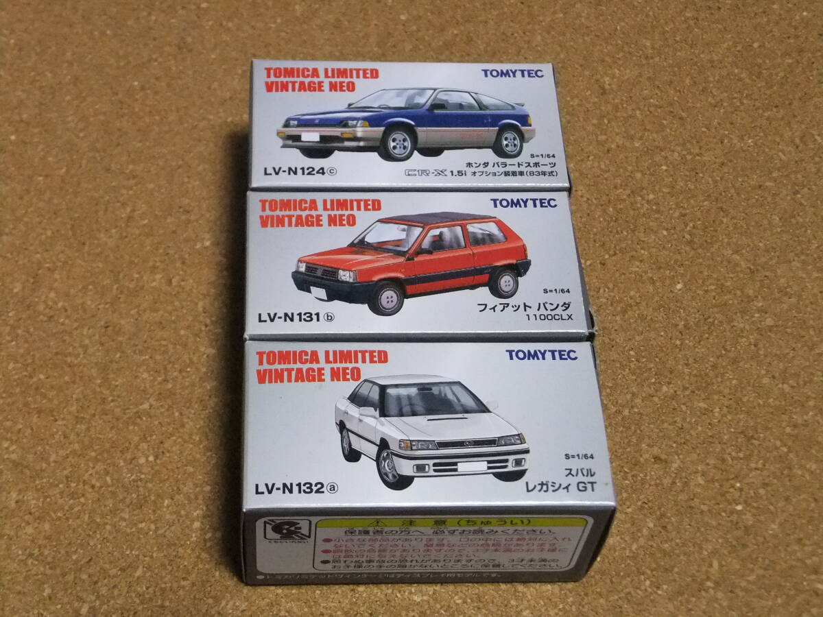 TOMICA LIMITED VINTAGE NEO LV-N124c ホンダバラードCR-X1.5i・LV-N131b フィアットパンダ1100CLX ・LV-N132a スバル レガシィGTの画像1