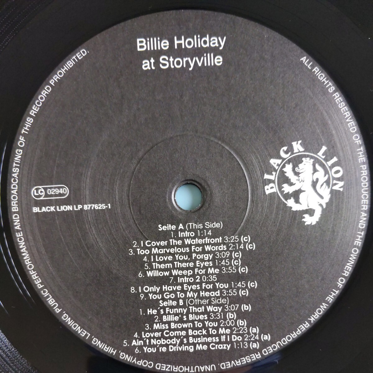 【ドイツ盤/試聴済LP】BILLIE HOLIDAY『at Storyville』ビリー・ホリデイ★180ｇ重量盤★2002年BLACK LION LP877625-1★24-BIT-REMASTEREDの画像7