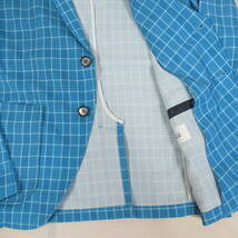 良品 MONSIEUR NICOLE ムッシュ ニコル 44 薄手 テーラードジャケット ポリエステル100 鮮やかチェック 水色×白 サマージャケット_画像3