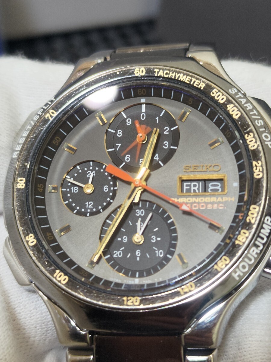 希少！稼働品！！セイコー SEIKO スピードマスター SPEEDMASTER 1/100秒クロノグラフ デイデイト クォーツ SBBT001 7T59-7A00 _画像9