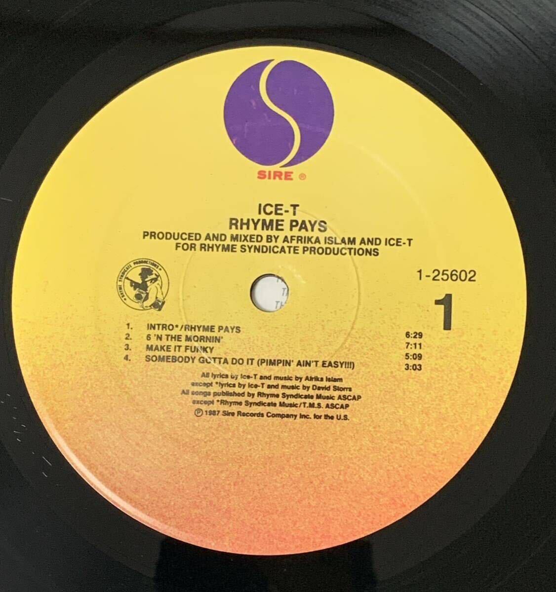 USオリジナル盤LP Ice-T Rhyme Paysの画像6