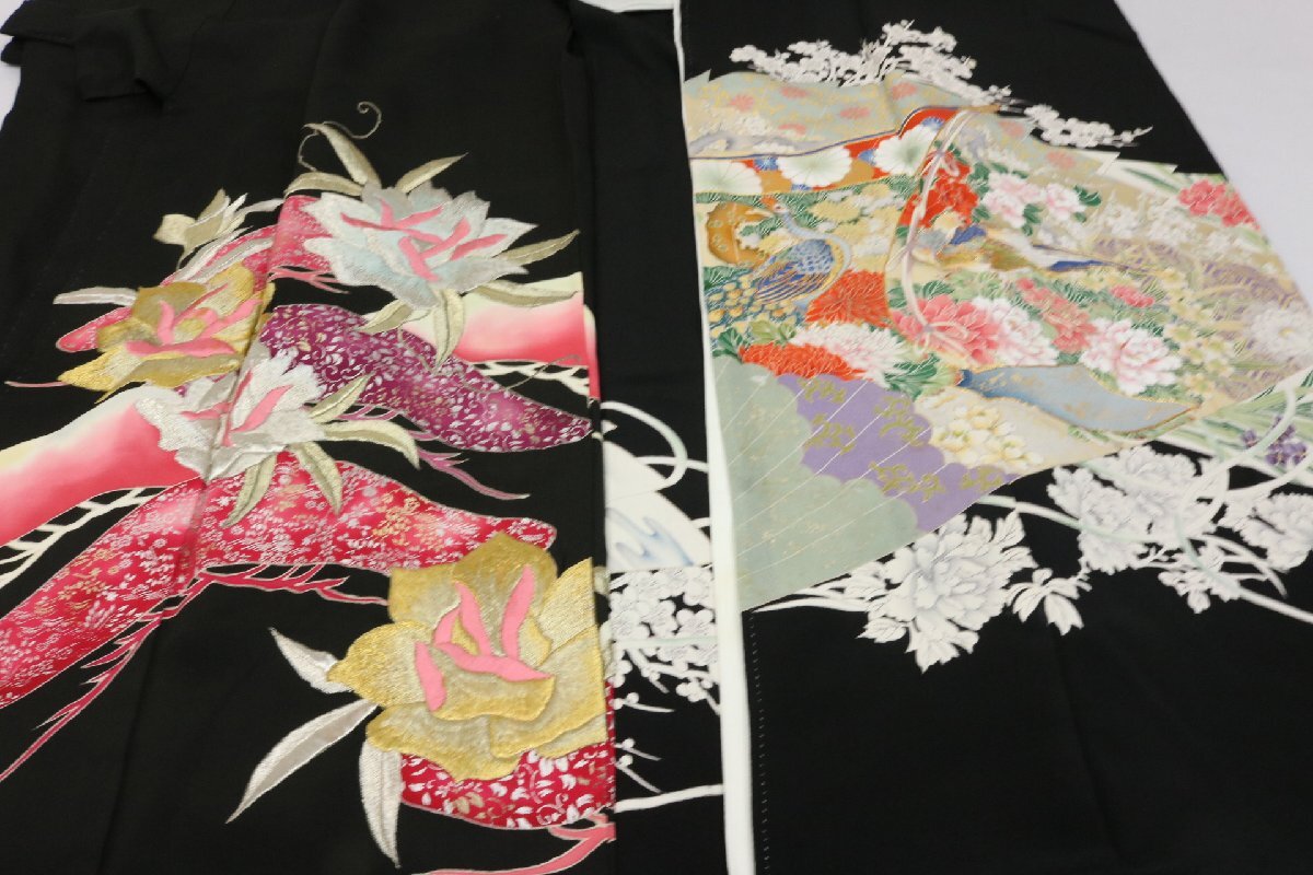 豪華 黒留袖 まとめて 15枚 着用可能多数有 豪華 刺繍 金彩 金銀駒 金銀糸 作家物 等 正絹 着物 リメイク素材 にも ★いろどり★4の画像3