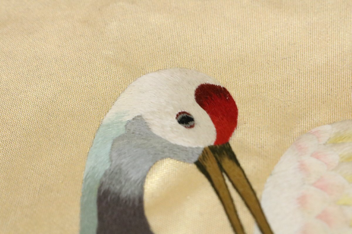 豪華 蘇州刺繍 正絹 袋帯 優雅な つがいの 鶴模様 吉祥文様 リメイク素材 手芸にも ★いろどり★_画像3