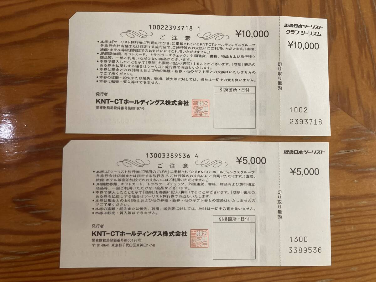 近畿日本ツーリスト ツーリスト旅行券 15000円分（10000円＋5000円）の画像2