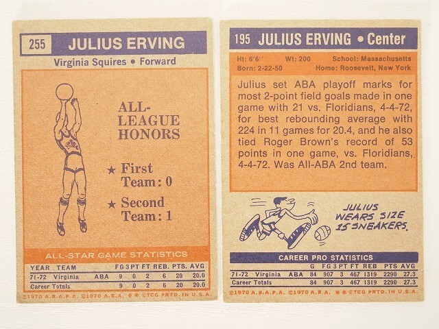 1972年 Topps SQUIRES 7枚 Julius ERVING Dr.J Erving ABA NBA basketball RC トップス TCG バスケットボール 204a_画像5