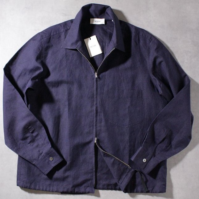 【AGLINI】アリーニ リネンコットン生地のジップシャツブルゾン インクブルー L 新品未使用の画像1