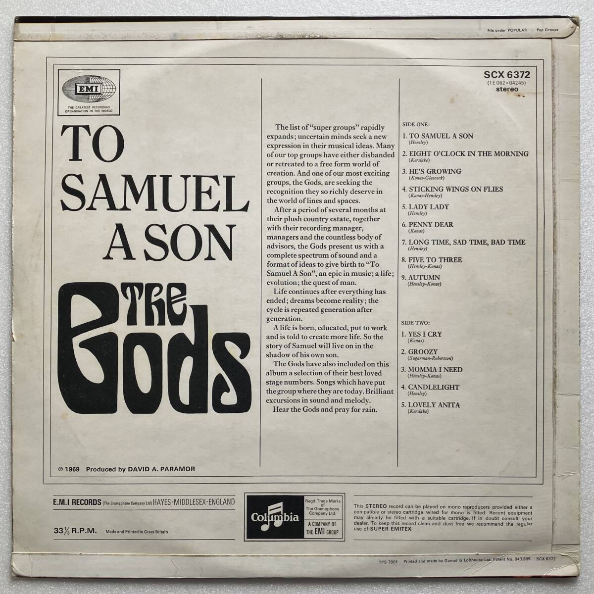 THE GODS「TO SAMUEL A SON」UK ORIGINAL COLUMBIA SCX 6372 '69 GRAMOPHONE RIM LABEL LAMINATED FLIPBACK SLEEVE KEN HENSLEYの画像2