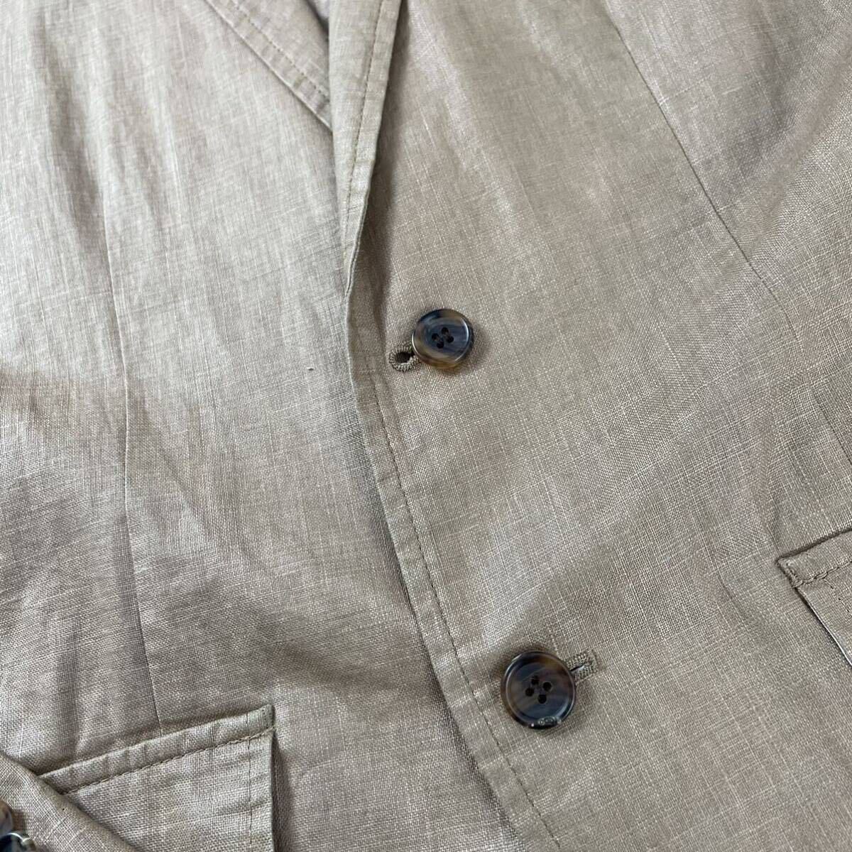 1円〜 【美品！】 ポールスミス PaulSmith メンズ ビジネス テーラードジャケット 麻 リネン100 ストライプ Lサイズ キャメル ブラウン系の画像5