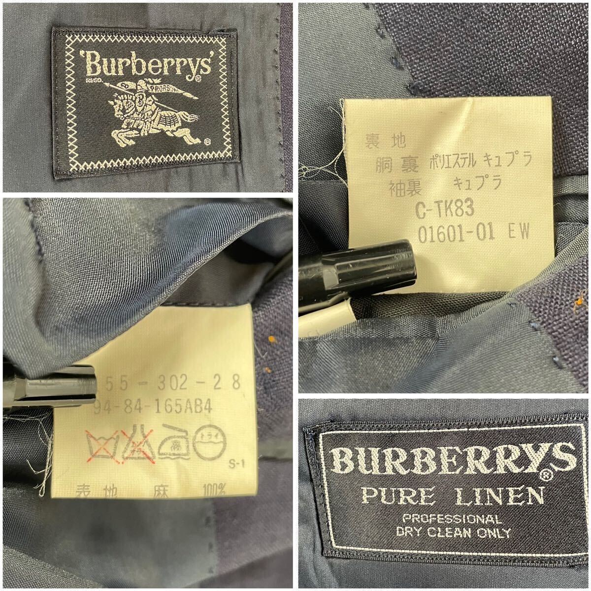 1円〜 【美品！希少！】 バーバリー BURBERRYメンズ テーラードジャケット リネン100 ピュアリネン 金ボタン 紺ブレ L相当 _画像10