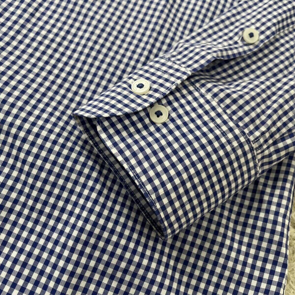 1 иен ~ [ не использовался класс!] Burberry Black Label BURBERRYBLACKLABEL рубашка мужской длинный рукав серебристый жевательная резинка проверка шланг Logo хлопок 40 L