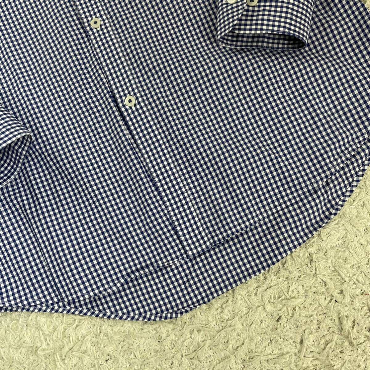 1 иен ~ [ не использовался класс!] Burberry Black Label BURBERRYBLACKLABEL рубашка мужской длинный рукав серебристый жевательная резинка проверка шланг Logo хлопок 40 L