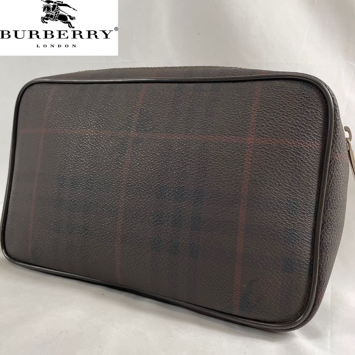 1 иен ~ [ не использовался класс!] Burberry BURBERRY мужской бизнес клатч ручная сумочка тень проверка шланг Logo PVC кожа кожа 