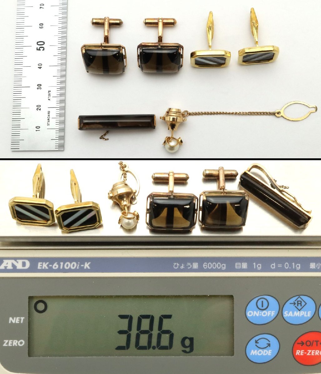 おたからや◆K18/750/14K 刻印あり カフス,タイピン 計4点 天然石 真珠 アクセサリー【◎B-A62527-1】