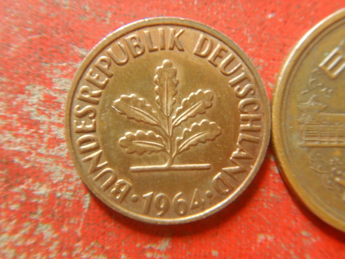 外国・西ドイツ／２ペニヒ銅張りスチール貨（1964年F） 240411の画像1