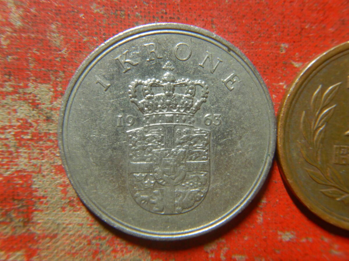 外国・デンマーク／１クローネ白銅貨：フレデリク９世（1963年）　240417_画像1