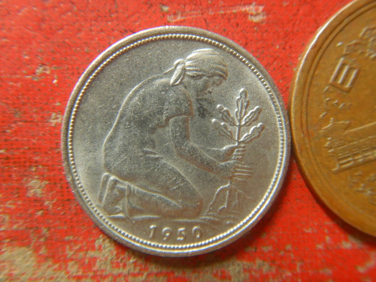 外国・西ドイツ／５０ペニヒ白銅貨（1950年F） 240422の画像1