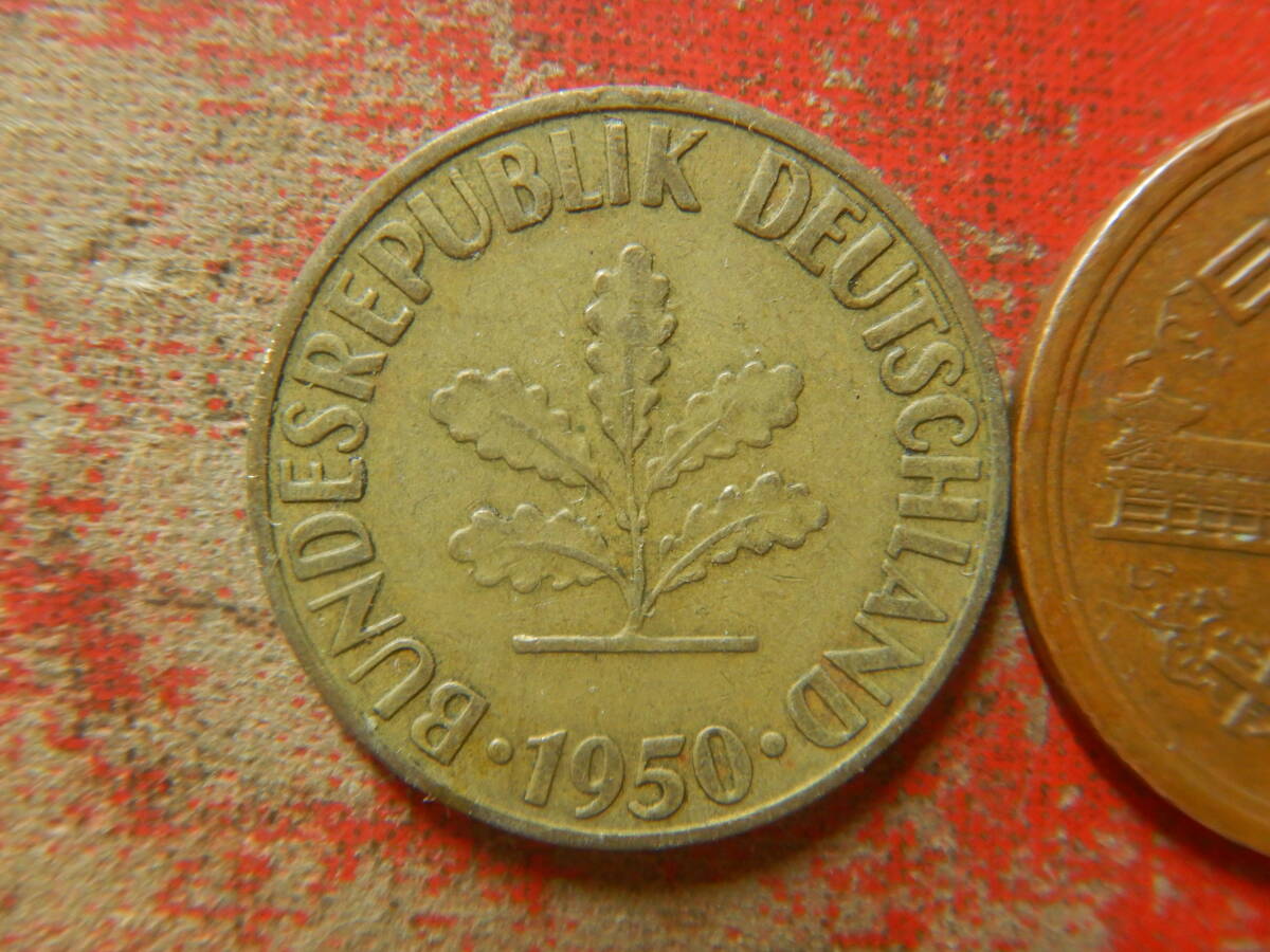 外国・西ドイツ／１０ペニヒ黄銅張りスチール貨（1950年F） 240422の画像2