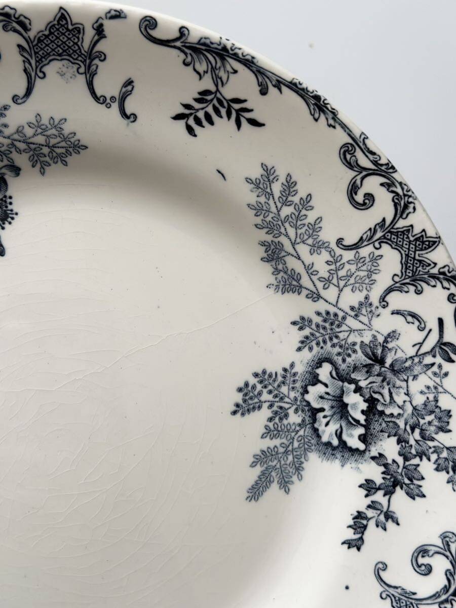 フランス　アンティーク　皿　Choisy le roi ショワジールロワ　/ “FLOREAL” 　平皿プレート　ネイビー_画像7