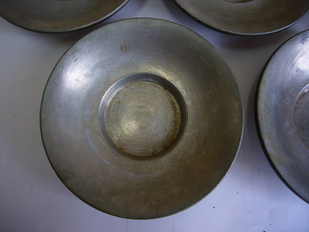 ●茶托 ５客揃い 在銘：瑞春 丸型 古錫造 煎茶道具 総重量約１０５０ｇの画像2