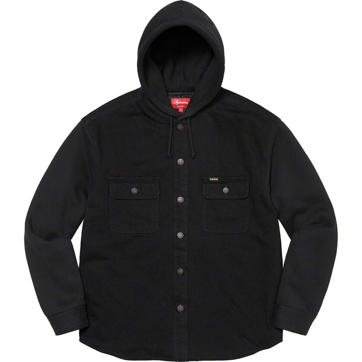 未使用未開封 Supreme シュプリーム Fleece Hooded Denim Shirt ブラック 黒 Large Lサイズ フーディ デニムシャツ_画像2