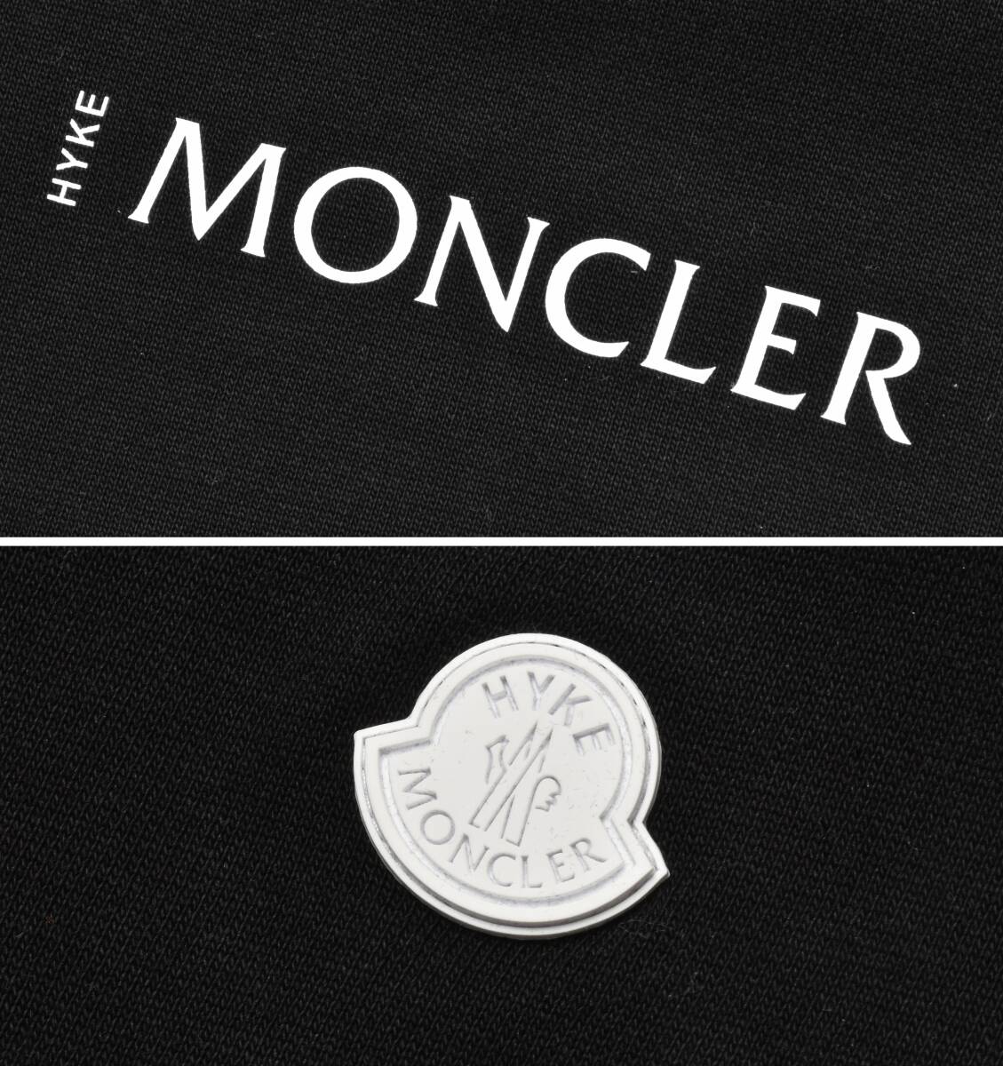 12万【モンクレール MONCLER x HYKE ハイク 新品 希少限定コラボ】◇通年対応◇前も後も上品な白ロゴ◇ロゴが映える黒のスウェットパンツMの画像6