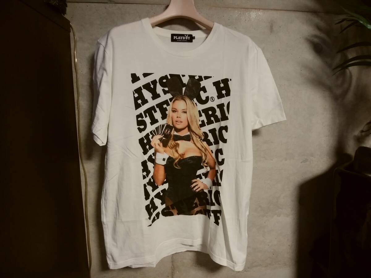 【HYSTERIC GLAMOUR ヒステリックグラマー×PLAYBOY プレイボーイ】TシャツL 日本製 限定コラボモデル ガールプリント入り 人気アイテムの画像2