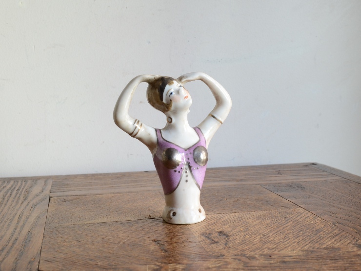 アンティーク デザイン ハーフドール 女性陶器オブジェ ピンクッションドール 人形 ヴィンテージ フィギュア 置物の画像1