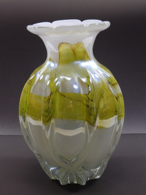 HT◇ガラス製 花瓶 KAMEI GLASS 花器 花入 フラワーベース 高さ約25㎝ _画像1