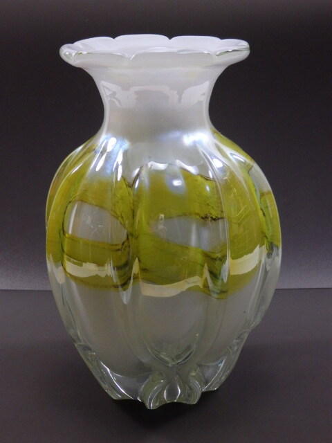 HT◇ガラス製 花瓶 KAMEI GLASS 花器 花入 フラワーベース 高さ約25㎝ _画像2
