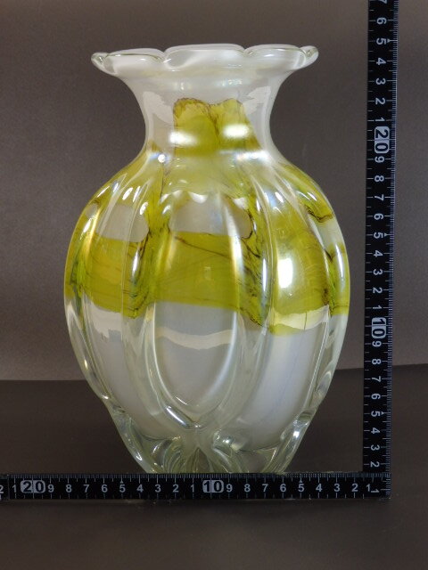 HT◇ガラス製 花瓶 KAMEI GLASS 花器 花入 フラワーベース 高さ約25㎝ _画像9