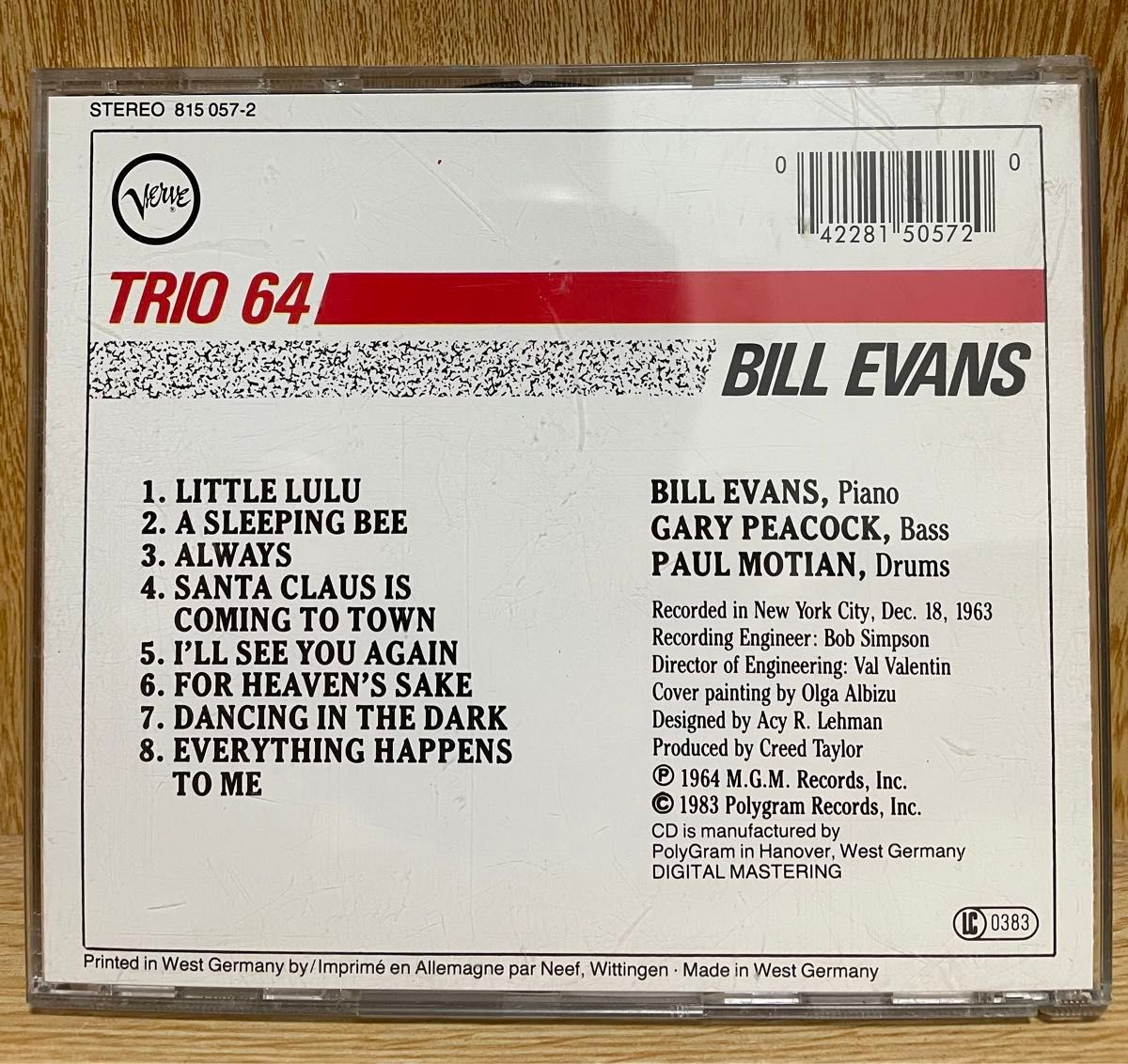 【西独盤CD】BILL EVANS/TRIO 64/全面蒸着/PDO刻印/815 057-2 01 AR/重厚プラケース