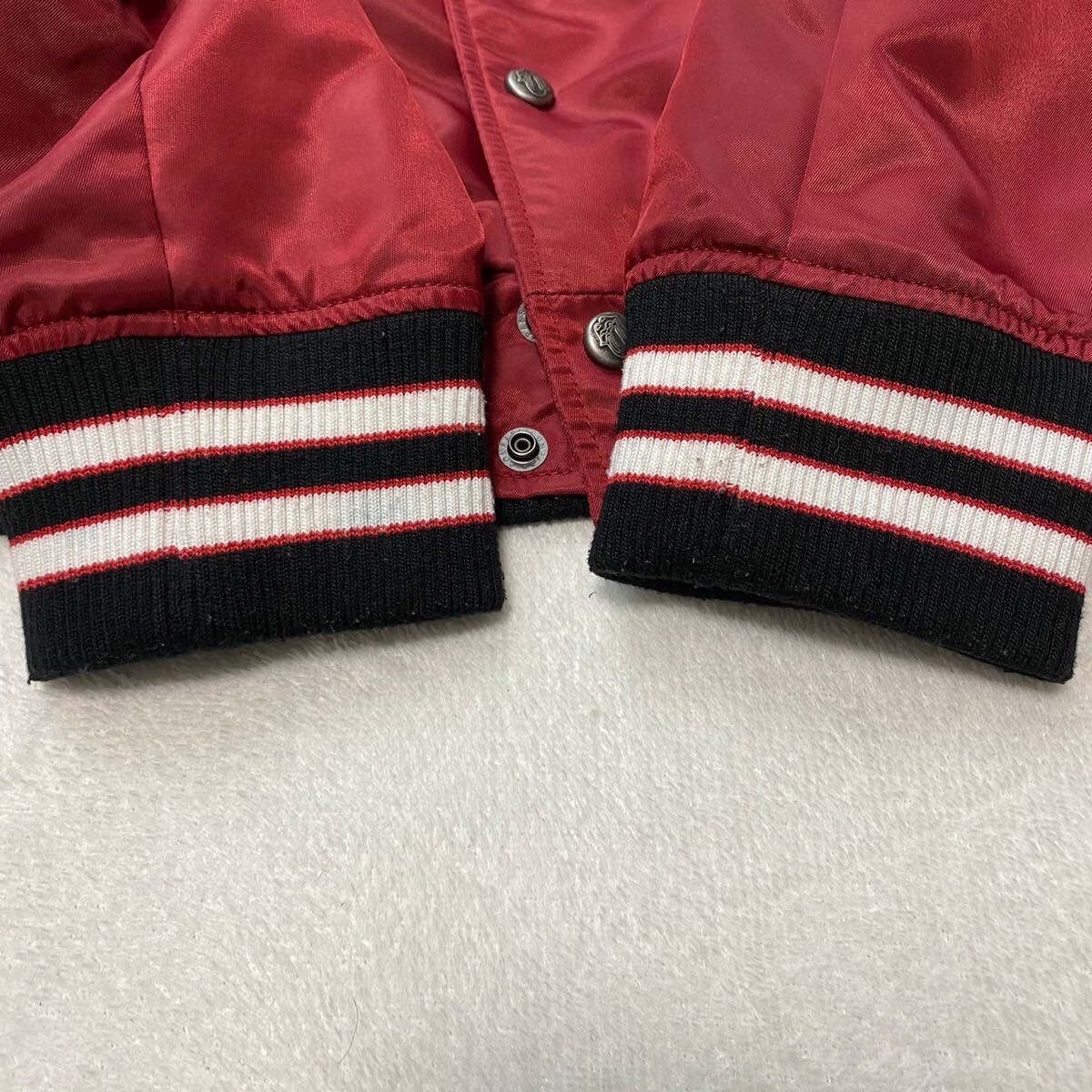  rare XL ultimate beautiful goods!!THE ROLLING STONES low ring Stone z ram leather switch sheep leather MA-1 flight jacket blouson embroidery rib line red 5