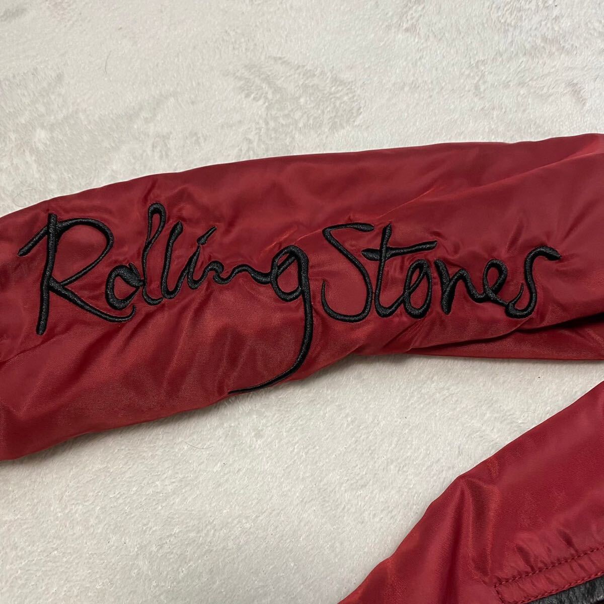  rare XL ultimate beautiful goods!!THE ROLLING STONES low ring Stone z ram leather switch sheep leather MA-1 flight jacket blouson embroidery rib line red 5