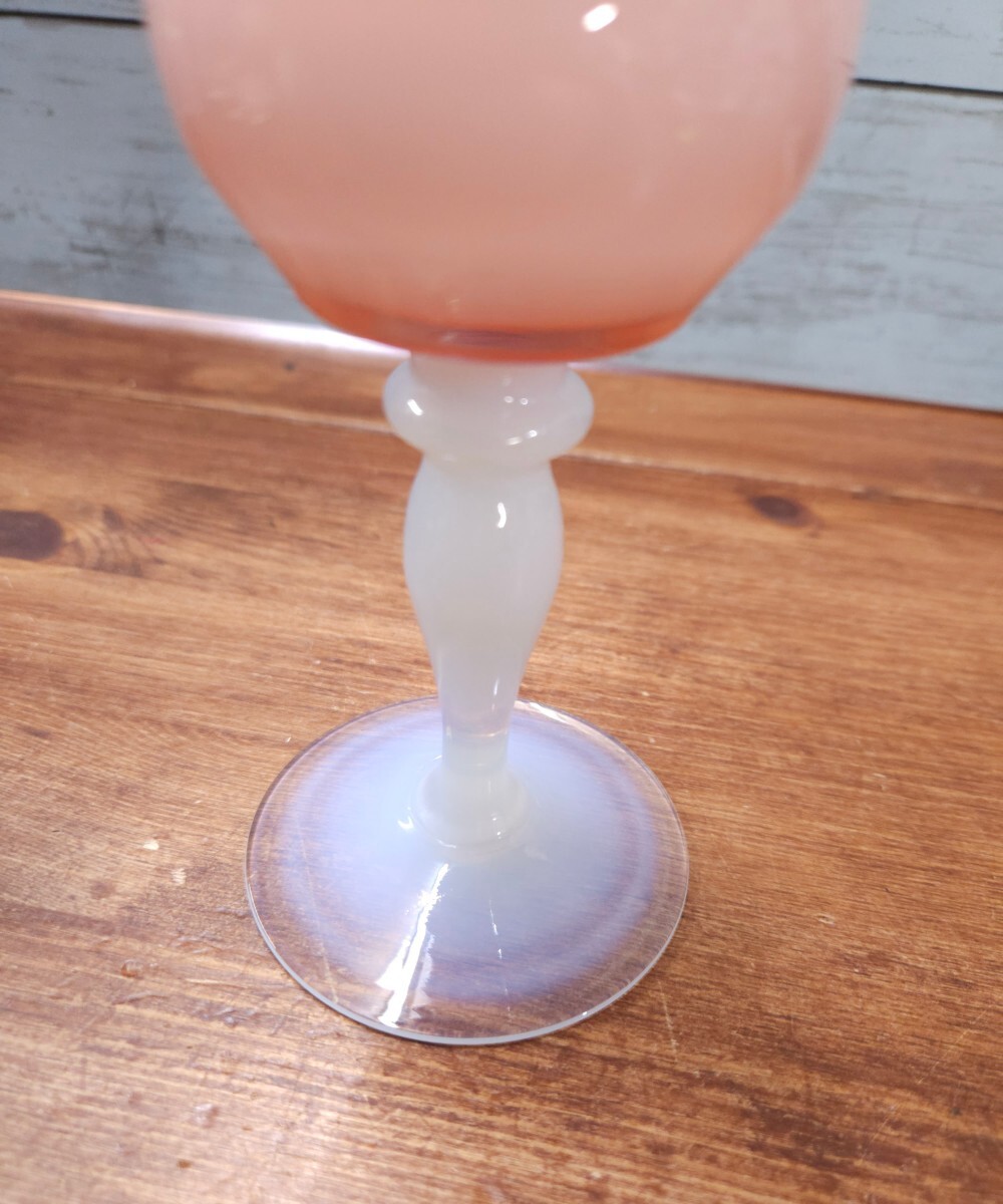 フランスアンティーク オパールセントガラス 花瓶 一輪挿し グラス 花器 フラワーベース オパリンガラス フレンチ カフェ インテリア D1の画像5