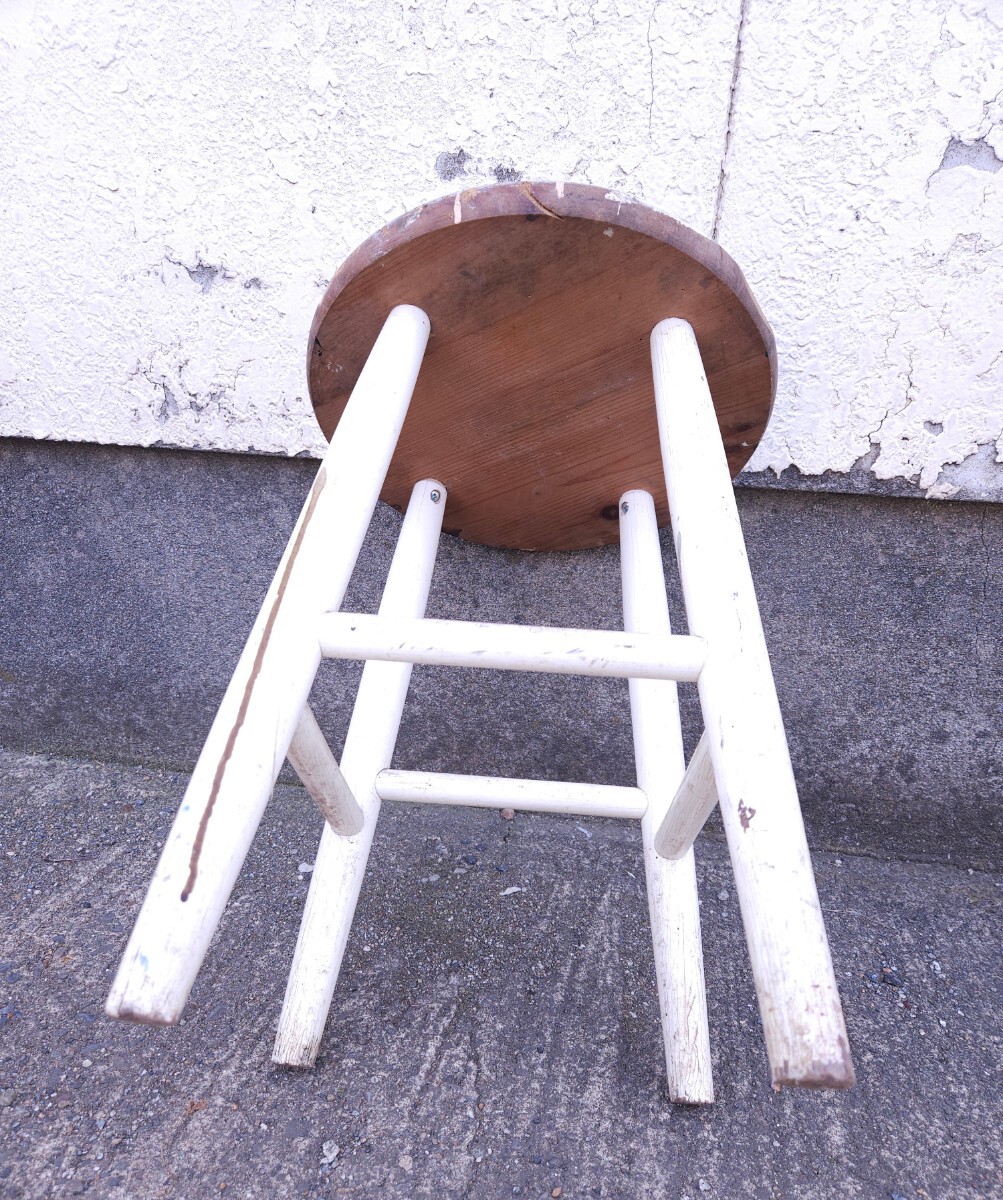 フランスアンティーク 白い脚のスツール 木製 ウッド 花台 ディスプレイスタンド カフェ フレンチ インテリア ブロカント 椅子 家具_画像8