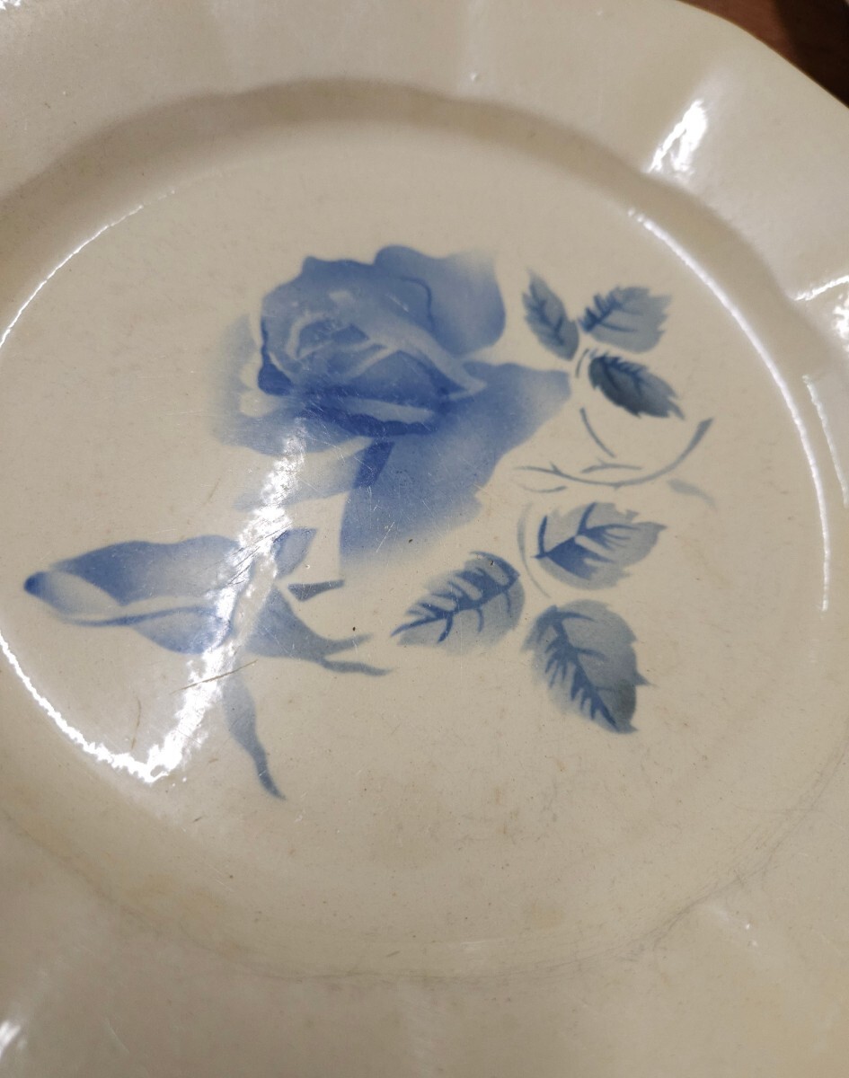 フランスアンティーク Digoin sarreguemines サルグミンヌ 深皿 平皿 プレート 6枚セット 青い花柄 インテリア カフェの画像7
