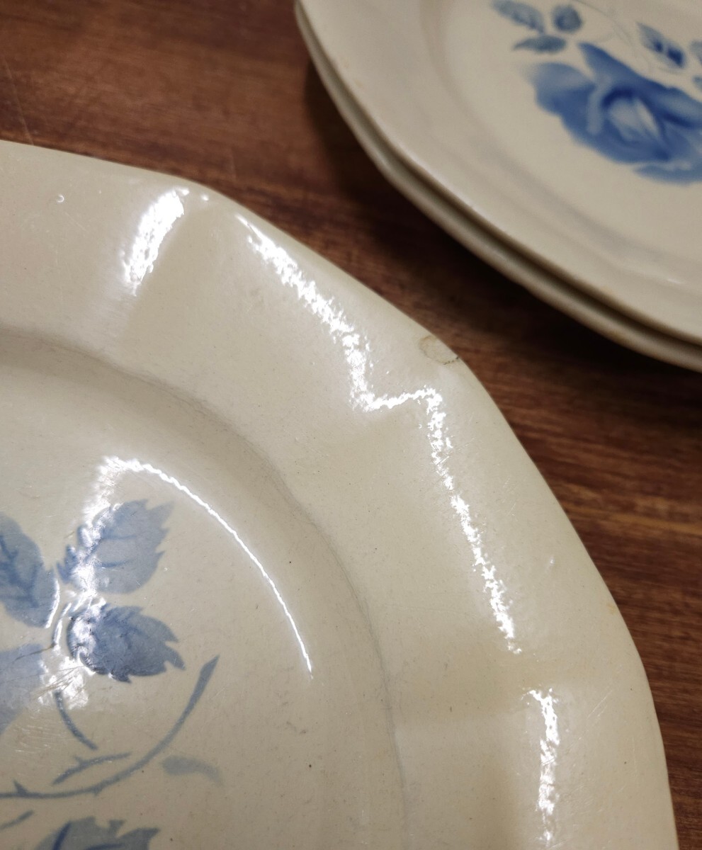 フランスアンティーク Digoin sarreguemines サルグミンヌ 深皿 平皿 プレート 6枚セット 青い花柄 インテリア カフェの画像6