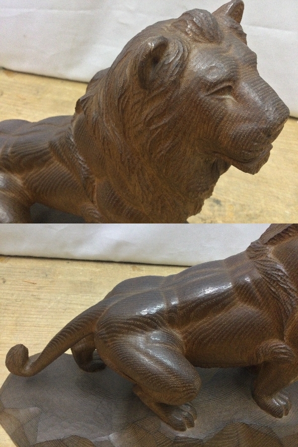 蔵出し　木彫りライオン　置物　アンティーク　彫刻獅子　（高さ×幅×奥行）31×37.5×16ｃｍ　重量2.1ｋｇ　（3196）レトロ　彫刻　希少_画像8