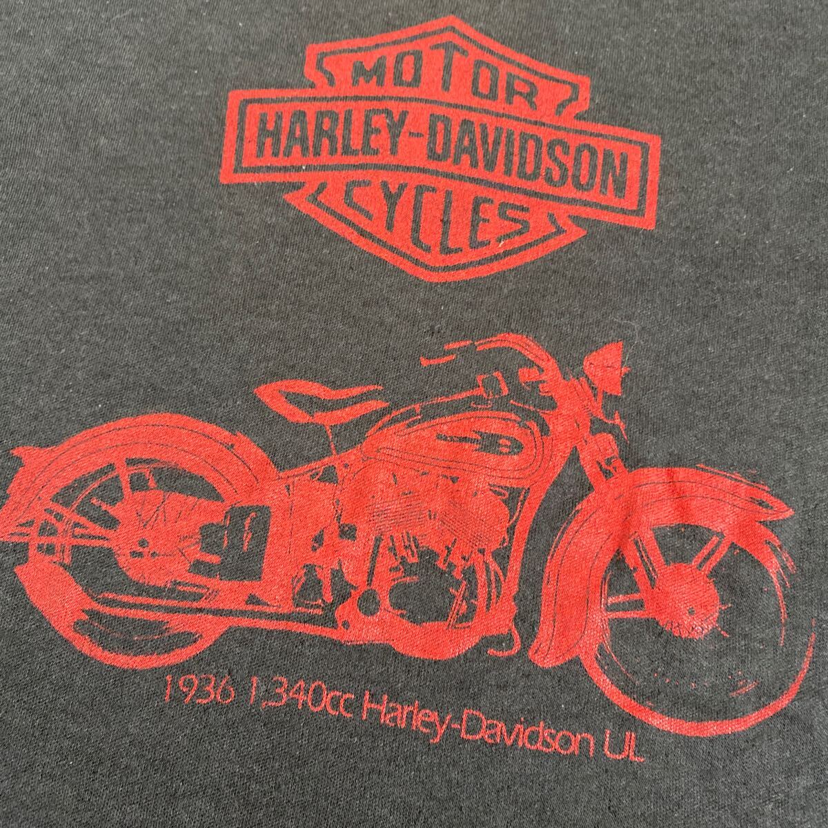 90s 00s ビンテージ 黒 ロゴ Tシャツ ハーレー ダビッドソン 1936 1,340cc Harley Davidson UL バイク プリント バックスバニー 古着_画像4
