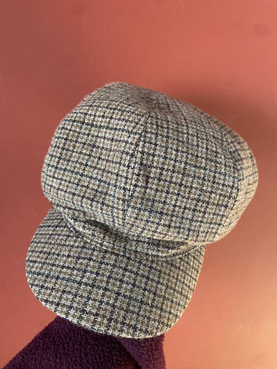 未使用 OVERRIDE ENGLAND MOON 100％毛 キャスケット チェック 栗原 帽子 サイズ57-59センチ_画像2
