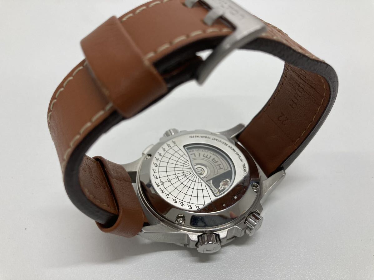 【39597】HAMILTON ハミルトン H776160 自動巻 AT 1円 稼動 美品 カーキ アビエーション 黒文字盤 クロノ デイデイト メンズ腕時計の画像7