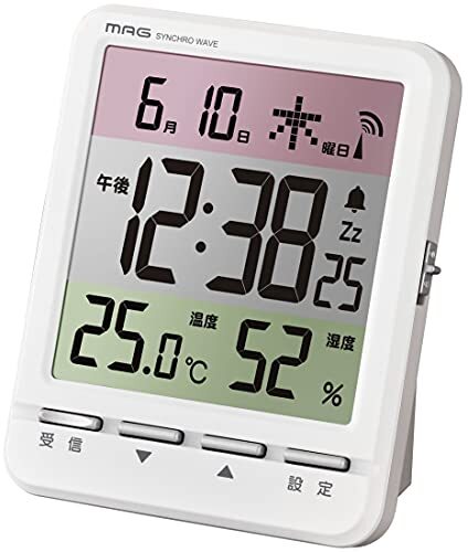 MAG(マグ) 置き時計 電波 デジタル スペクトル 温度 湿度 日付 曜日表示 ホワイト T-751WH-Zの画像1