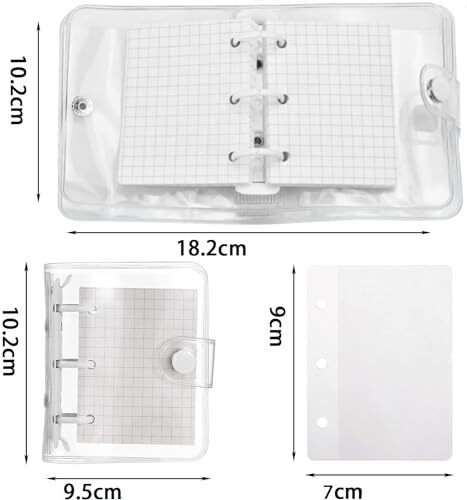 ミニシステム手帳 80枚 3穴 バインダー メモ帳 ボタン付き 交換可能 透明 軽量 柔らかい 格子ノート オフィス用 ノート メモ 手帳 日記_画像2