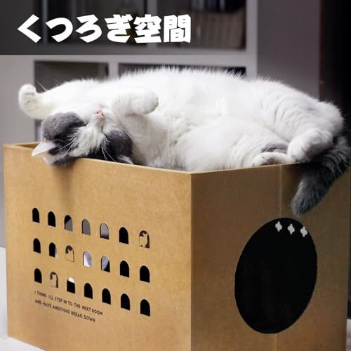 ULIGOTA猫 爪とぎ 段ボール キャットハウス 猫用 つめとぎ ダンボールハウス 猫ベッド 通気 丈夫 ストレス解消 簡単_画像6