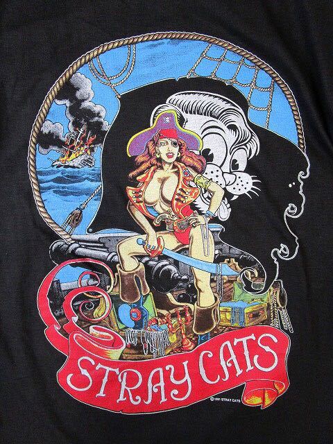 ヴィンテージ 90's デッドストック STRAY CATS ストレイキャッツ JAPAN ツアー Tシャツ M ブライアンセッツァー コピーライト入り_画像3