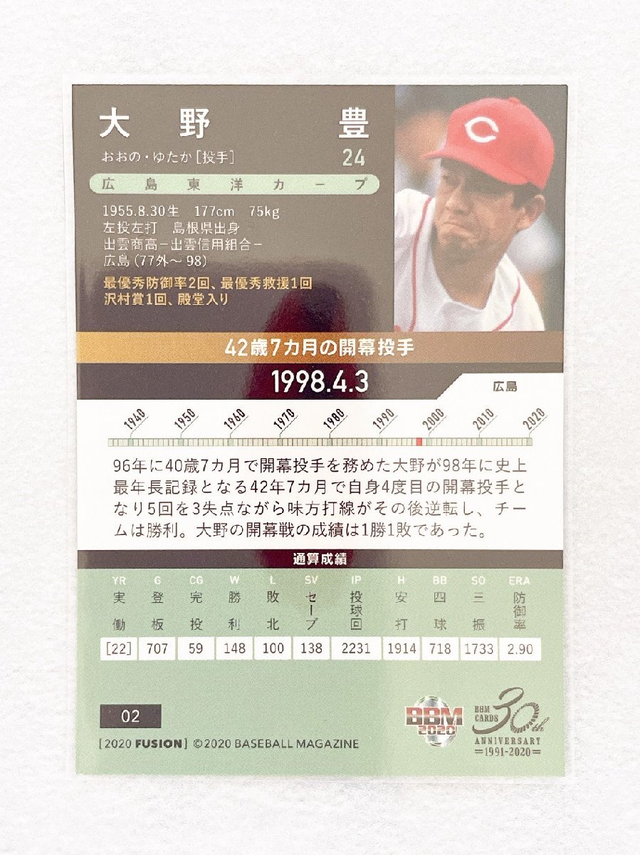 ☆ BBM ベースボールカード FUSION 2020 記録の殿堂 02 広島東洋カープ 大野豊 ☆の画像2